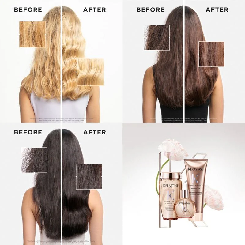 Kérastase Gloss Absolu Shampoo, Conditioner and Treatment Spray Trio, with Glycolic Acid, Hyaluronic Acid and Wild Rose - Image 3